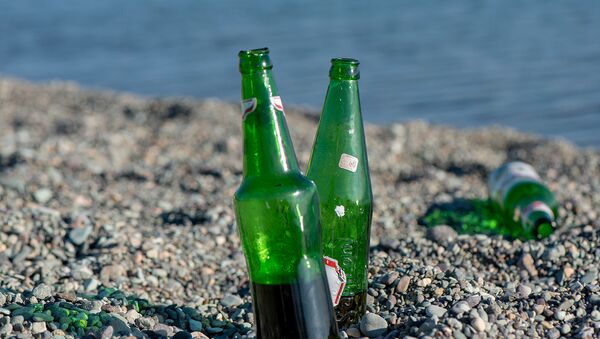 Полупустые бутылки на пляже у озера Севан - Sputnik Армения