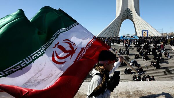 Мальчик с иранский флаг перед башней Азади на митинге, посвященном 41-й годовщине Исламской революции (11 февраля 2020). Тегеран - Sputnik Արմենիա