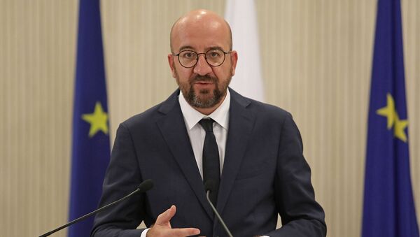 Председатель ЕС Шарль Мишель выступает во время совместной пресс-конференции с президентом Кипра (16 сентября 2020). Никосия - Sputnik Армения