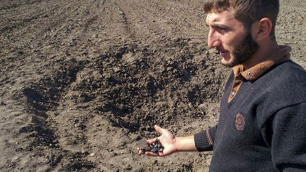 Житель села Норакерт Гегаркуникской области Лерник у поля, на которое упал БПЛА - Sputnik Армения