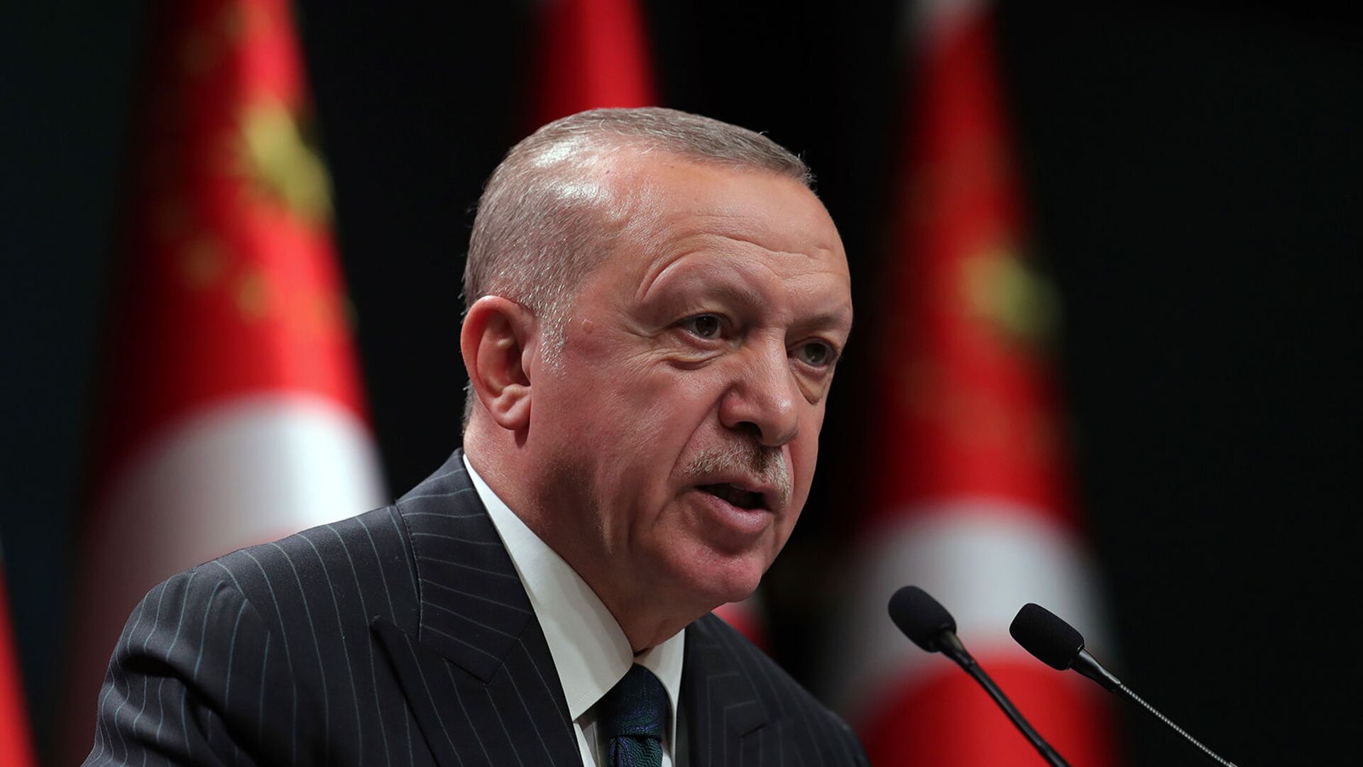 Президент Турции Реджеп Тайип Эрдоган выступает во время телеобращения после еженедельного заседания кабинета министров в Анкаре (24 августа 2020). Турция - Sputnik Армения, 1920, 16.08.2021