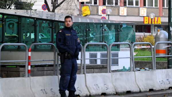 Полицейский стоит на страже после перестрелки в Вене (3 ноября 2020). Австрия - Sputnik Армения