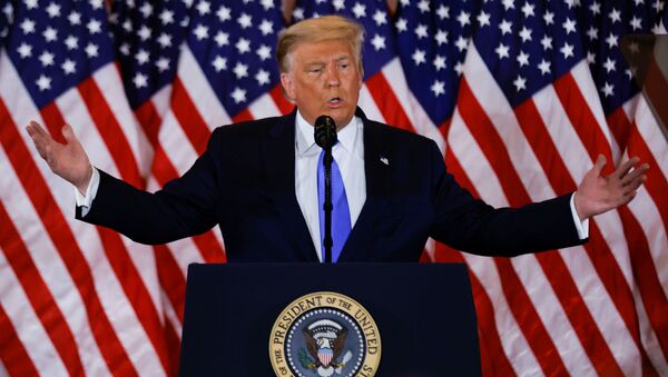 Президент США Дональд Трамп рассказывает о первых результатах президентских выборов (4 ноября 2020). Вашингтон - Sputnik Армения