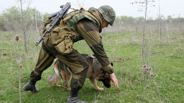 Вожатый собак минно-розыскной службы 17-й отдельной мотострелковой бригады - Sputnik Армения