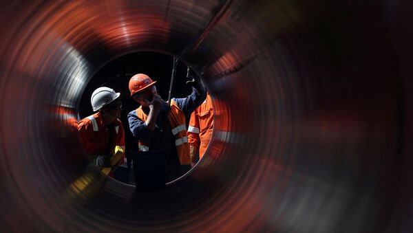 Рабочие на строительной площадке газопровода Северный поток-2, недалеко от города Кингисепп (5 июня 2019). Ленинградская область - Sputnik Արմենիա