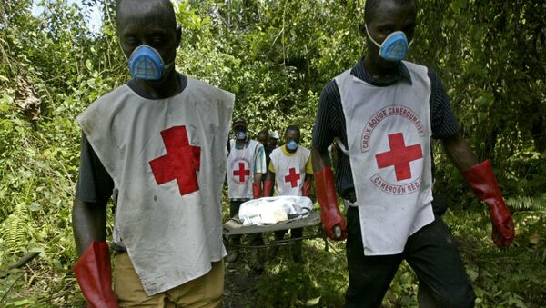 Спасатели камерунского Красного Креста несут тело пострадавшего у деревни Мбанга Понго (7 мая 2007). Камерун - Sputnik Армения