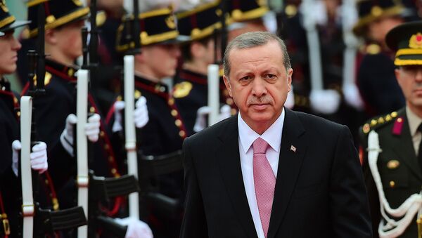 Президент Турции Реджеп Тайип Эрдоган осматривает почетный караул во время официальной церемонии встречи в Королевском дворце (5 октября 2015). Брюссель - Sputnik Армения