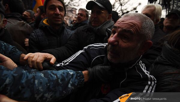 Полицейские подвергают аресту Исраела Акопкохяна на митинге оппозиции (28 января 2021). Еревaн - Sputnik Արմենիա