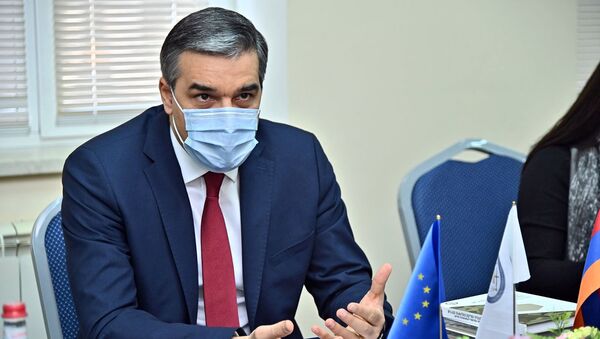Омбудсменом Арман Татоян на встрече со спецпредставителем ЕС (23 февраля 2021). Еревaн - Sputnik Армения