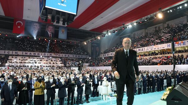 Президент Турции Тайип Эрдоган на Большом съезде своей правящей партии AK (24 марта 2021). Анкара - Sputnik Армения