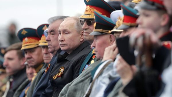 Президент РФ Владимир Путин на военном параде в честь 76-й годовщины Победы в ВОВ (9 мая 2021). Москва - Sputnik Армения