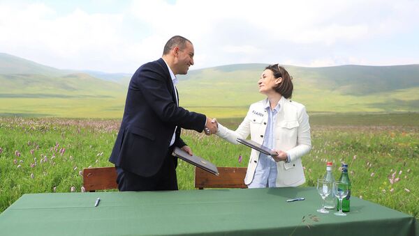 Министр экономики Ваган Керобян подписывает меморандум о взаимопонимании с Фондом конкурентоспособности регионального развития «ДАР» (18 июня 2021). - Sputnik Արմենիա