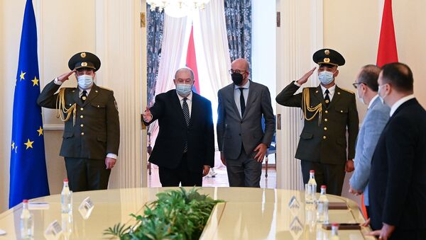 Президент Армен Саркисян принял председателя ЕС Шарля Мишеля (17 июля 2021). Еревaн - Sputnik Армения