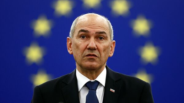 Премьер-министр Словении Янез Янса на пленарном заседании в Европейском парламенте (6 июля 2021). Страсбург - Sputnik Արմենիա