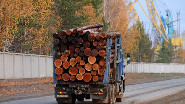 Лесовоз, гружёный необработанной древесиной - Sputnik Արմենիա