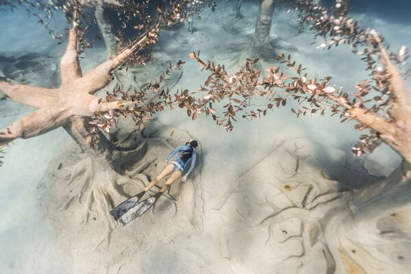 Дайвер в музее подводной скульптуры Musan у пляжа Пернера в Айя-Напе, Кипр. - Sputnik Армения