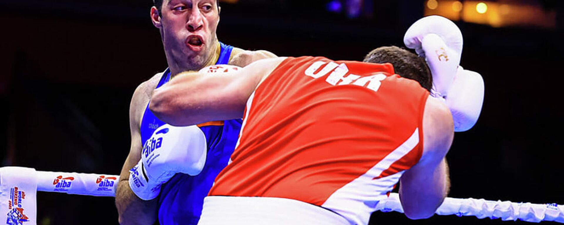 Давид Чалоян (в синем) во время боя в 1/8 финала ЧМ - Sputnik Армения, 1920, 31.10.2021