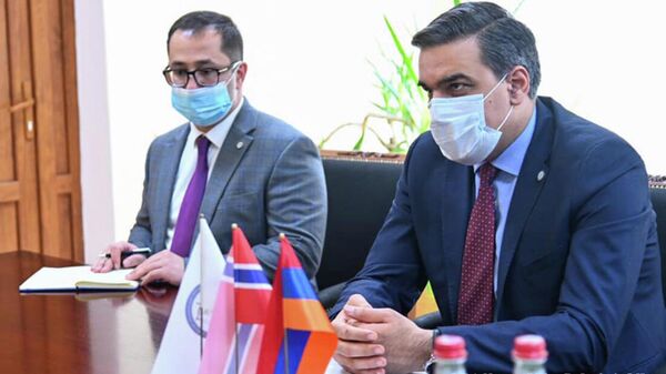 Омбудсмен Арман Татоян принял новоназначенного Чрезвычайного и Полномочного Посла Королевства Норвегия в Армении Хелен Санд Андресен (1 ноября 2021). Еревaн - Sputnik Армения