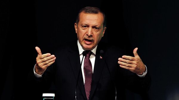 Премьер-миистр Турции Реджеп Тайип Эрдоган выступает с речью на симпозиуме по глобальной политике в отношении алкоголя (26 апреля 2013). Стамбул - Sputnik Армения