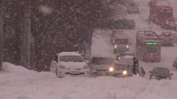 Мощная снежная буря замела дороги Хабаровска  - Sputnik Армения