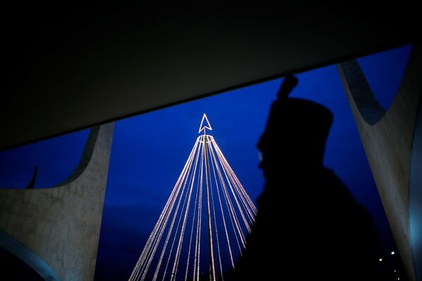 Նախագահական գվարդիայի զինվորը կանգնած է Սուրբծննդյան տոնածառի մոտ, Բրազիլիայի Պլանալտու պալատում: - Sputnik Արմենիա
