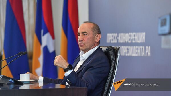 Роберт Кочарян на пресс-конференции в Эребуни-плаза (27 декабря 2021). Еревaн - Sputnik Армения
