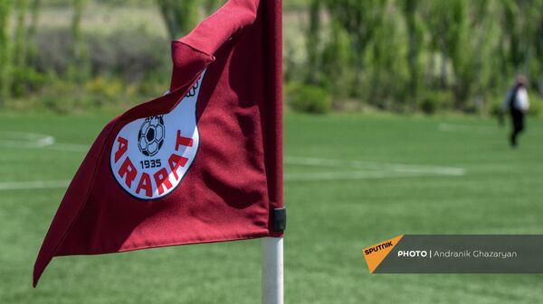 Угловой флаг с логотипом ФК Арарат на футбольном поле - Sputnik Армения