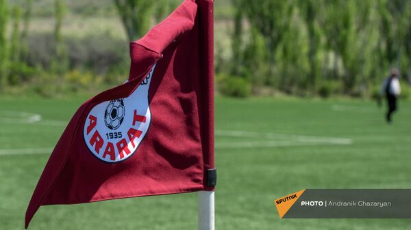 Угловой флаг с логотипом ФК Арарат на футбольном поле - Sputnik Армения