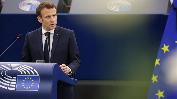 Президент Франции Эммануэль Макрон выступает с речью в Европейском парламенте (17 января 2022). Страсбург - Sputnik Армения