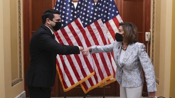 Председатель НС Армении Ален Симонян встретился со спикером Палаты представителей США Нэнси Пелоси (19 января 2022). Вашингтон - Sputnik Армения