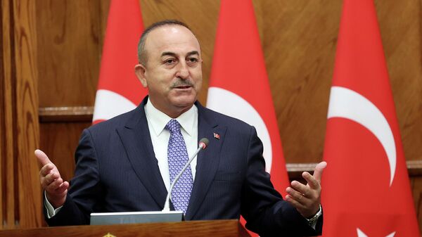 Министр иностранных дел Турции Мевлют Чавушоглу выступает на совместной пресс-конференции со своим коллегой из Иордании Айманом Сафади (17 августа 2021). Амман - Sputnik Արմենիա