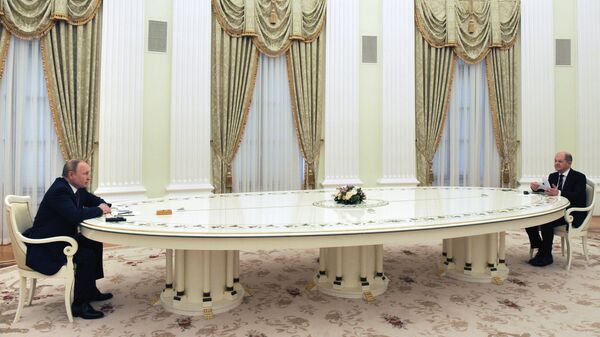 ՌԴ նախագահ Վլադիմիր Պուտինի և Գերմանիայի դաշնային կանցլեր Օլաֆ Շոլցի հանդիպումը Կրեմլում (15 փետրվարի, 2022թ)․ Մոսկվա - Sputnik Արմենիա