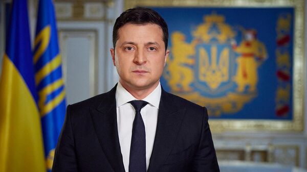 Президент Украины Владимир Зеленский во время телевизионного обращения к нации (14 февраля 2022). Киев - Sputnik Армения