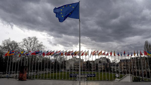 Национальные флаги на фоне флага Европейского союза в Страсбурге - Sputnik Армения