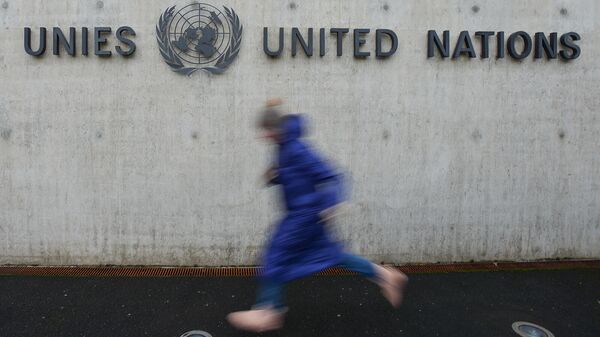 Эмблема Организации Объединённых Наций на здании офиса в Женеве
Эмблема Организации Объединённых Наций на здании организации в Женеве - Sputnik Армения