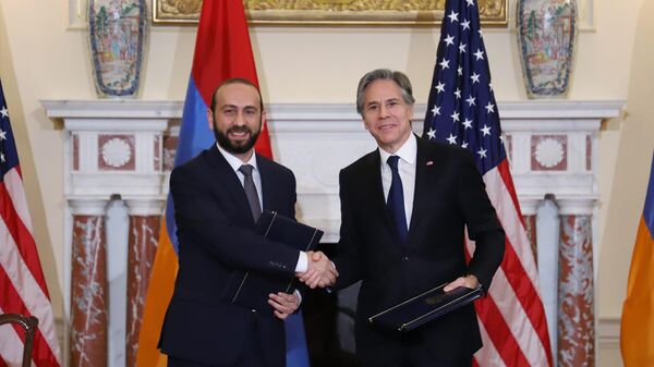 Встреча министра иностранных дел Армении Арарата Мирзояна и госсекретаря США Энтони Блинкена (2 мая 2022). Вашингтон - Sputnik Армения