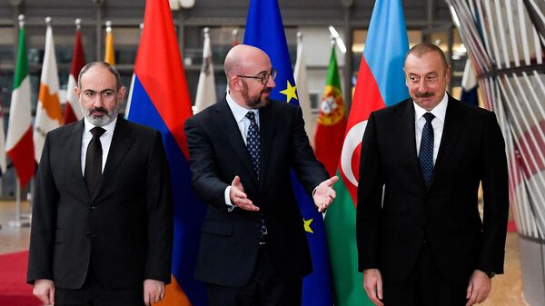 Հայաստանի ու Ադրբեջանի առաջնորդները ԵՄ ղեկավար Շառլ Միշելի հետ - Sputnik Արմենիա