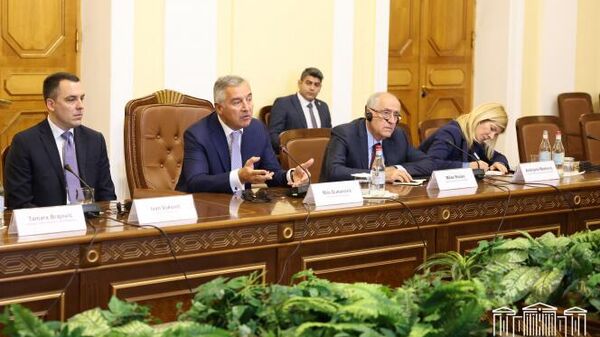 Չեռնոգորիայի նախագահ Միլո Ջուկանովիչը Ալեն Սիմոնյնի հետ հանդիպման ժամանակ (27 մայիսի, 2022թ). Երևան - Sputnik Արմենիա