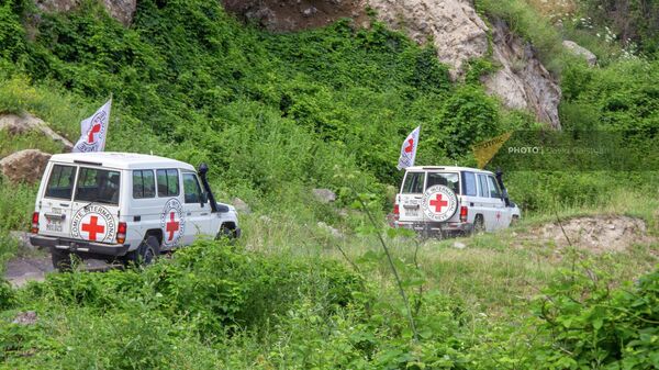 Автомобили Международного Комитета Красного Креста на участке дороги Хот - Воротан Сюникской области - Sputnik Армения