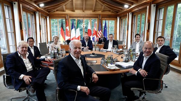 Рабочая сессия во время саммита лидеров G7 в замке Эльмау (28 июня 2022). Германия - Sputnik Армения