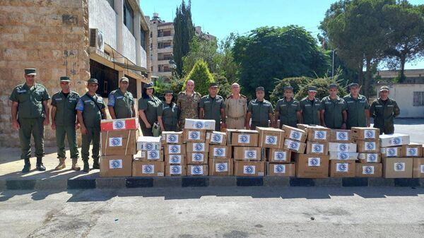 Группа Армянской гуманитарной миссии в очередной раз доставила в медицинские учреждения Алеппо 3,5 тонны медикаментов и предметов медназначения (30 июля 2022). Сирия - Sputnik Армения