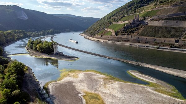 Сильно высохшая после длительного периода засухи немецкая река Рейн в районе города Бинген - Sputnik Армения