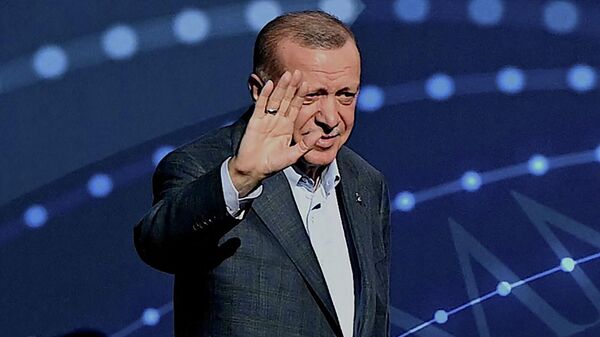 Президент Турции Реджеп Тайип Эрдоган приветствует сторонников на собрании в районе Фатих (15 июля 2022). Стамбул - Sputnik Армения
