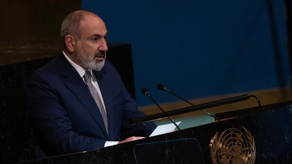 Премьер-министр Армении Никол Пашинян выступает на 77-й сессии Генеральной Ассамблеи ООН (22 сентября 2022). Нью-Йорк - Sputnik Армения