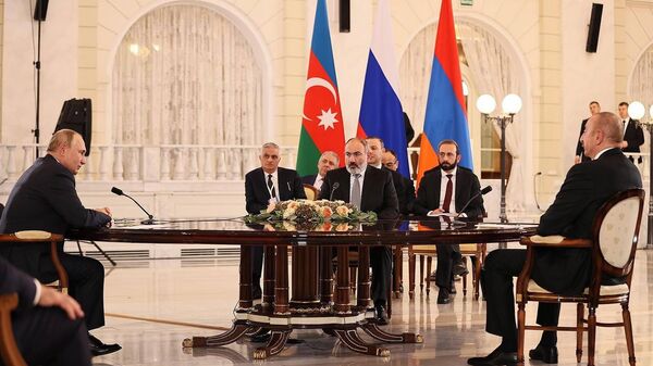 Վլադիմիր Պուտինի, Նիկոլ Փաշինյանի և Իլհամ Ալիևի եռակողմ հանդիպումը Սոչիում - Sputnik Արմենիա