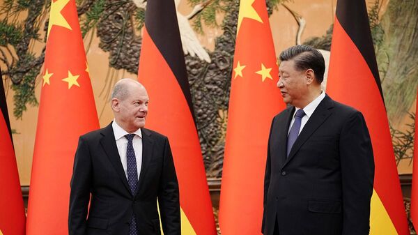 Встреча канцлера Германии Олаф Шольц с председателем КНР Си Цзиньпином в Большом народном зале (4 ноября 2022). Пекин - Sputnik Армения