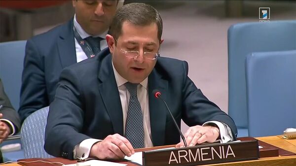Постпред Армении при ООН Мгер Маркарян на заседании Совета Безопасности ООН (20 декабря 2022). Нью-Йорк - Sputnik Армения