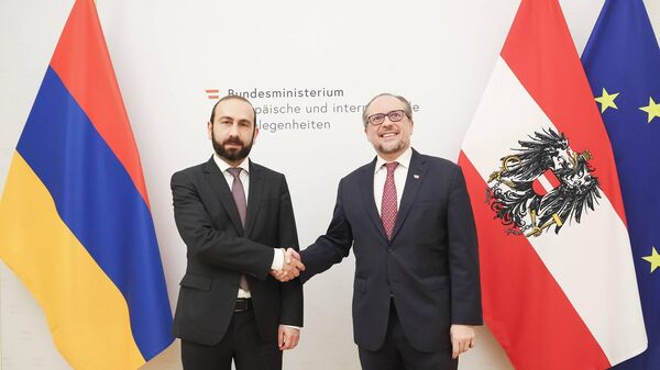 Министр иностранных дел Арарат Мирзоян встретился с федеральным министром Европы и иностранных дел Австрии Александром Шалленбергом (17 января 2023). Вена - Sputnik Армения