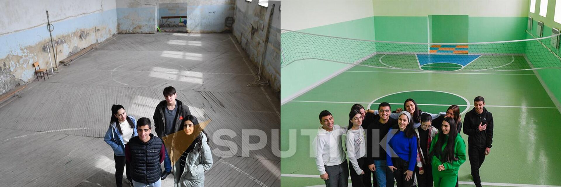 Спортзал школы села Абовян до и после ремонта - Sputnik Армения, 1920, 17.02.2023