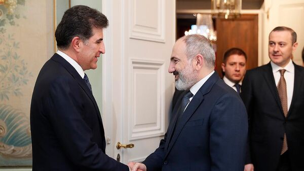 Премьер-министр Армении Никол Пашинян встретился с президентом Иракского Курдистана Нечирваном Барзани в рамках Мюнхенской конференции по безопасности (17 февраля 2023). Мюнхен - Sputnik Армения